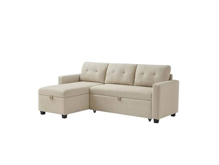 VitaliSpa Sofa L-Form Campina, Beige, 226 x 163 cm mit Schlaffunktion, platzsparend mit ausziehbarer Liegefläche und Bettkasten