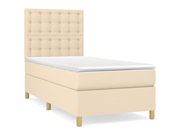 PUGYNBK Boxspringbett, 90 x 190 cm, cremefarben Verstellbares Kopfteil, Taschenfedern, mittlere Festigkeit, atmungsaktives Gewebe