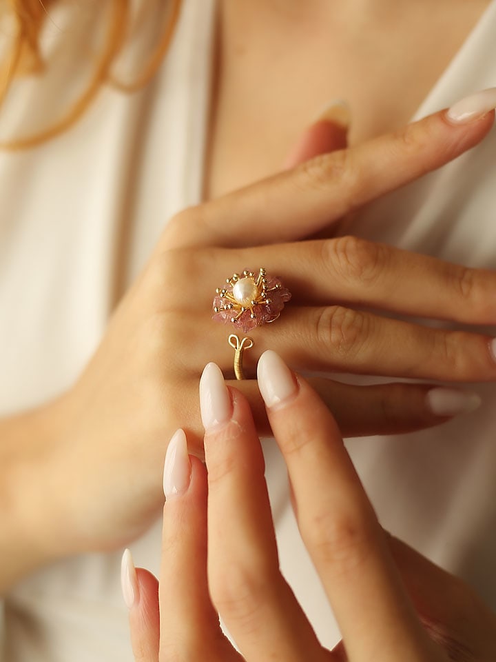 Pierres delicates Vergold. Ring mit Perle und Edelsteinen - onesize