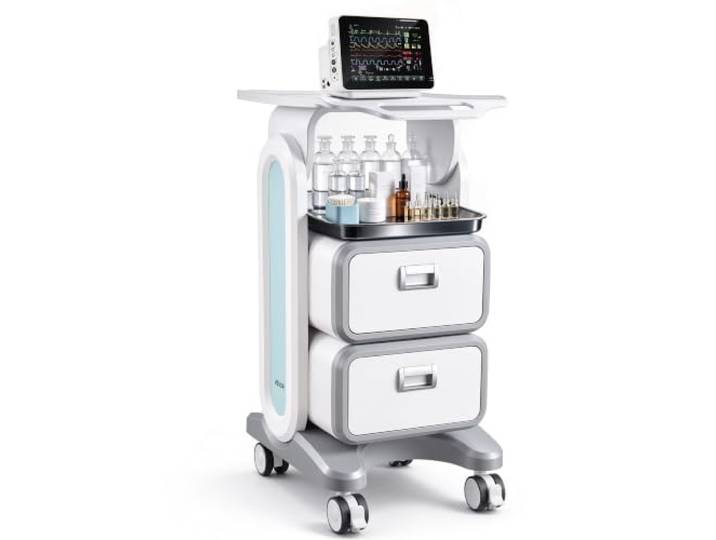 VEVOR Chariot de Laboratoire à 3 Niveaux\, Chariot Médical Mobile avec 2 Tiroirs 1 Plateau Supérieur\, Chariot de Soins avec Matériau ABS\, avec 4 Roues Silencieuses\, pour Labo\, Clinique\, Hôpital\, Salon