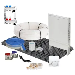 9,6 m2 Set Dünnschichtsystem flach 12x2 PE-RT Rohr Raster 10 cm 2 Heizkreise Regler 230 V + Zubehör