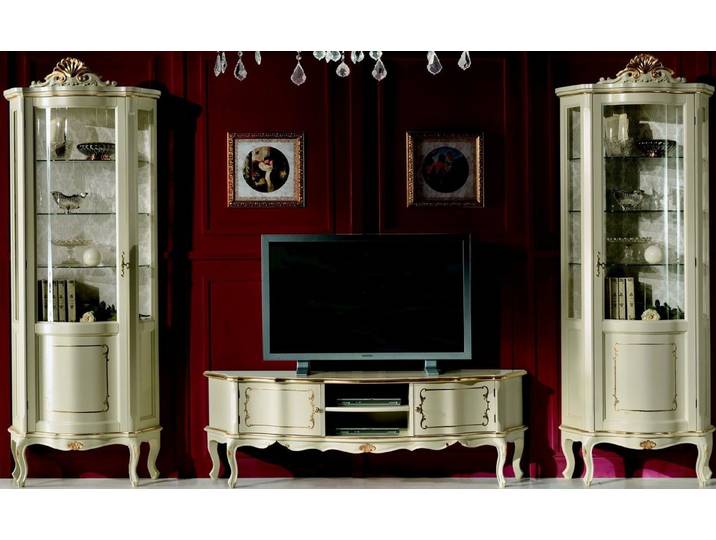 Xlmoebel Vitrine Italienisches Barockmöbel-Ensemble mit eleganter Verarbeitung (3tlg Set (RTV+2x Vitrine) Hergestellt in Italy