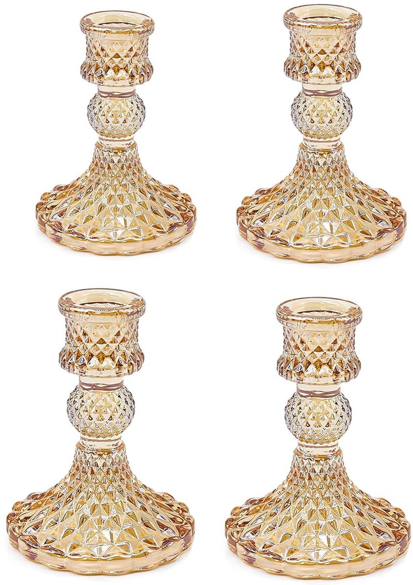 Elzusha Glazen Theelichthouder Cone, Set van 4