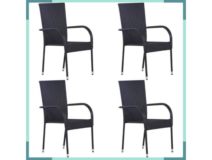 ASHATA Chaises empilables d'extérieur lot de 4 Résine tressée Noir -FHE310084