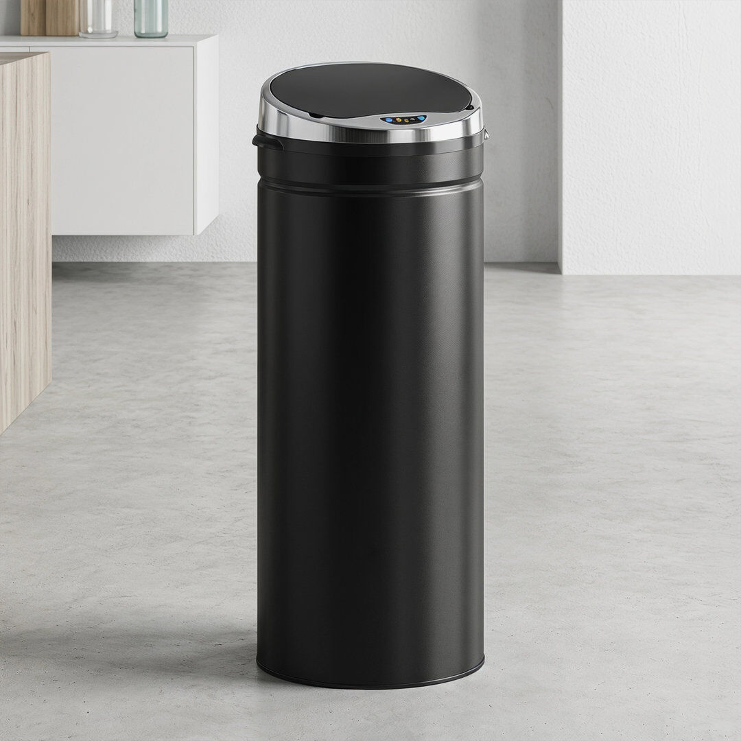 HOMCOM 50L Sensor Bin with Quiet Soft-Close Lid Kitchen Home Office Black Black, Silver 50L