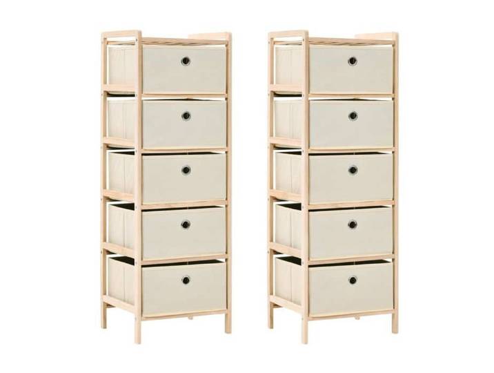 Étagères de rangement - - Bois de cèdre - 5 paniers en tissu - Beige - Lot de 2