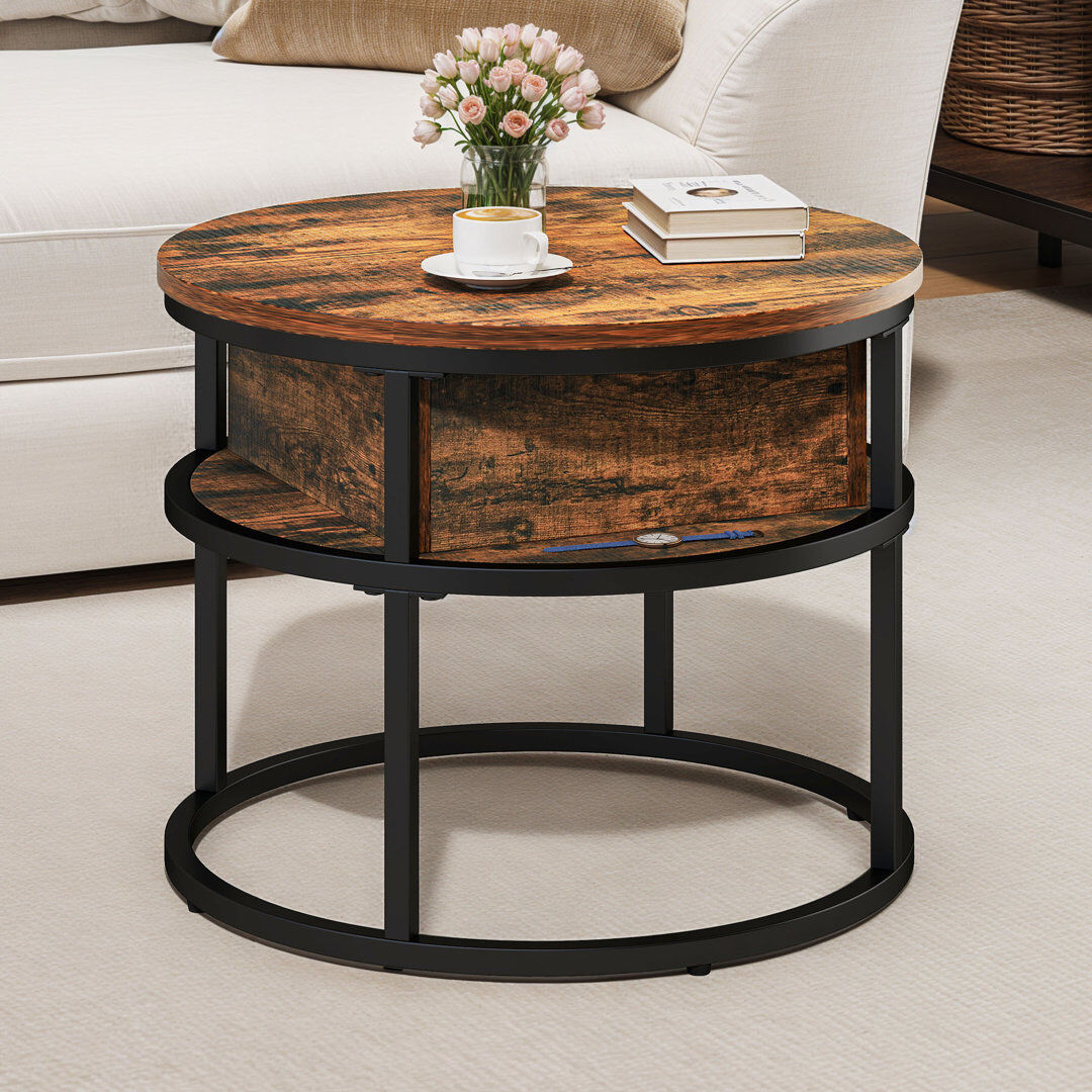 Blue Elephant Rothwell Lift Top Coffee Table ,Extendable Round Cocktail Table Black/Deep Brown 62.5cm H x 60cm W x 60cm D
