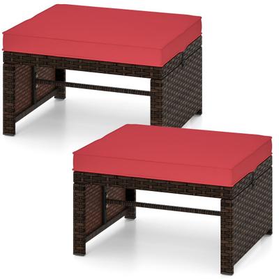 Costway Multipurpose Outdoor 2 Pieces Patio PE Rattan Ottomans Footstool-Red