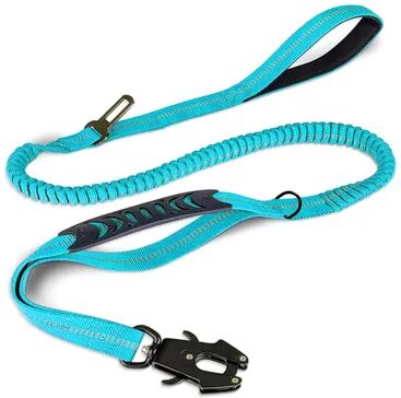 Uplifted Trends Reflective Tactical Bungee Dog Leash With Car Seatbelt For Large Dogs sky Blue