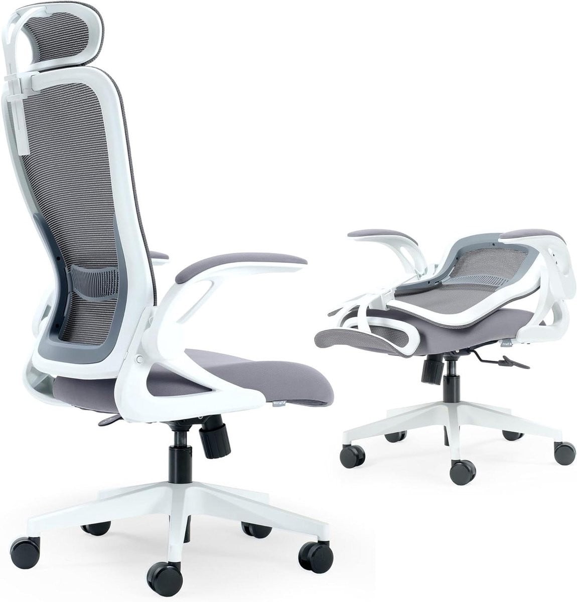 Opvouwbare Bureaustoel - Compacte Ergonomische Werkstoel - Wit Grijs