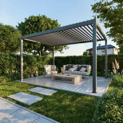 agadon Aluminum Lamellen-Pergola Plus elektrisch 297 x 396 cm Dunkelgrau - 3x4 m - Dunkelgrau - Elektrisch