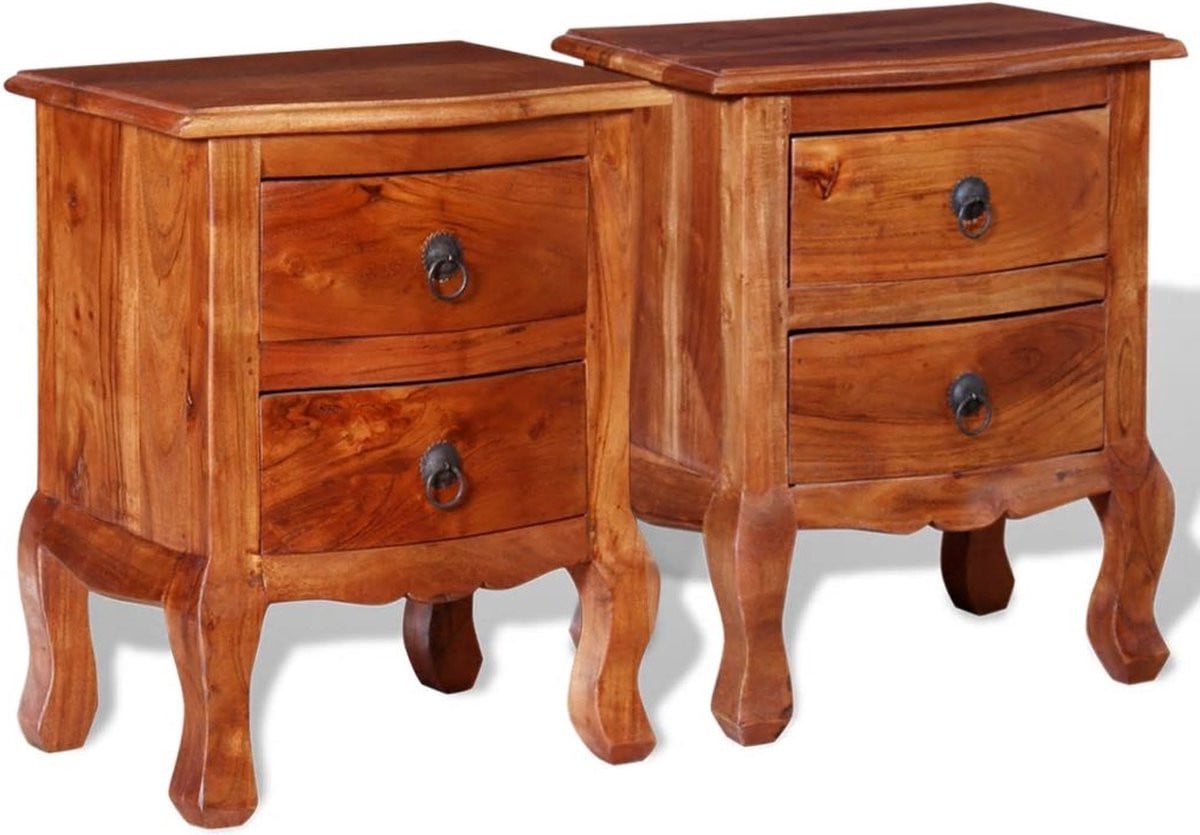 vidaXL Nachtkastjes met 2 lades van massief acaciahout in vintage stijl