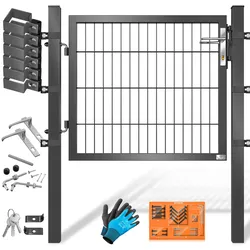 KESSER® Gartentor Premium Gartentür aus Metall verzinktem Stahl, Gartentür für Stabmattenzau Zauntor, Hoftor, inkl. Pfosten mit Schloss Türklinke und Schlüssel