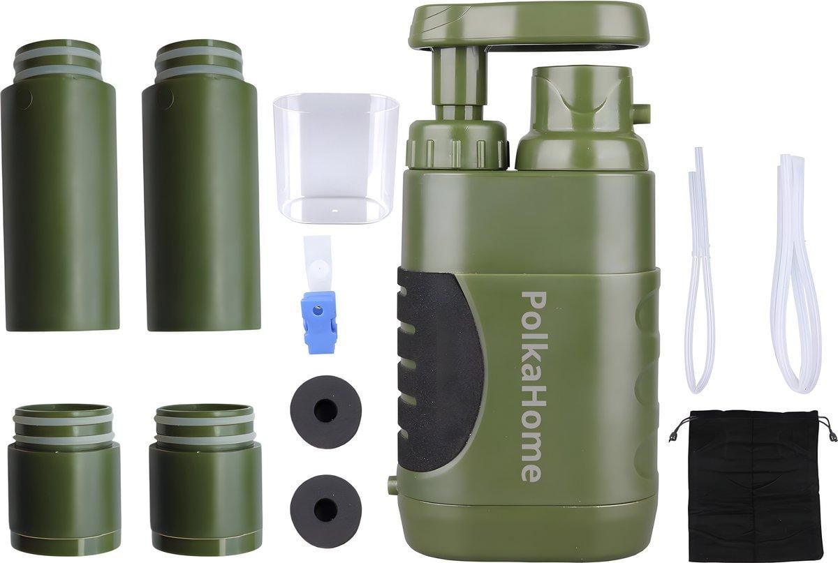 PolkaHome Survival Waterfilter voor outdoor gebruik met 2 reservefilters en 15.000L capaciteit