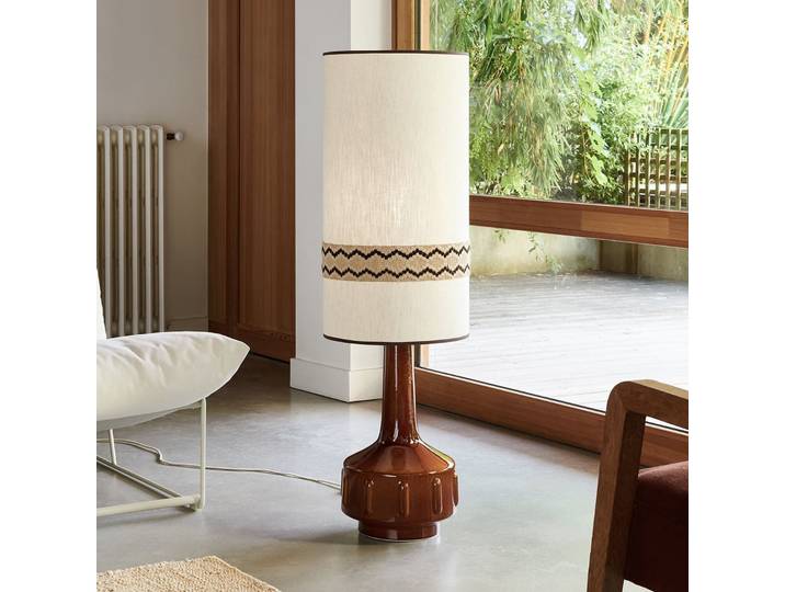 Jimmy Stehlampe braun/beige Borte 121 cm - MARKET SET - Wohnzimmer - Keramik - Mit Schirm