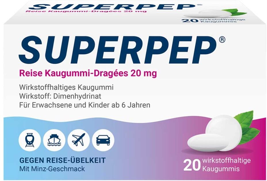 Superpep Reise Kaugummi-Dragees 20mg