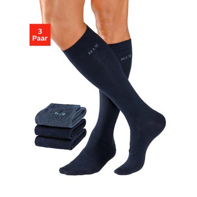 Kniestrümpfe H.I.S "Basic Herren Strümpfe Komfortsocken, Alltagssocken", Herren, Gr. 43-46, blau (2x marine, 2x jeans), Baumwolle, Baumwollmischung, Elasthan (LYCRA), Polyamid, melange, elastisch, Socken Kniestrümpfe, mit druckfreiem Bündchen