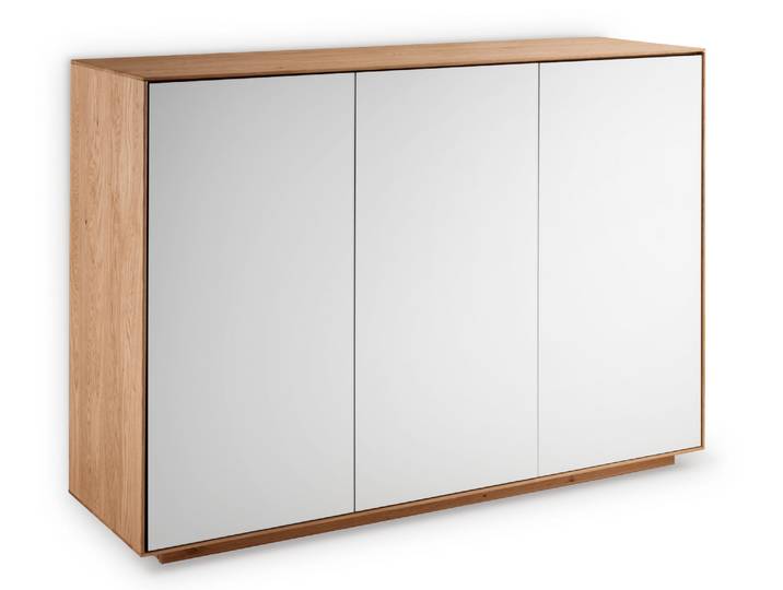 Sideboard Riva in Wildeiche geölt in sehr eleganter Holz-Weißglas-Kombination – Montierte Lieferung – 3%-Vorkasse-Rabatt
