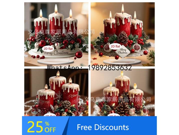 CZ – série de bougies rouges de noël 2D, accessoires de décoration plats en acrylique pour la maison, le salon, l'étude et le bureau