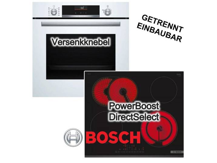 BOSCH Backofen-Set Backofen AirFry weiß + Glaskeramik-Kochfeld PowerBoost Zweikreiszone, mit Nein