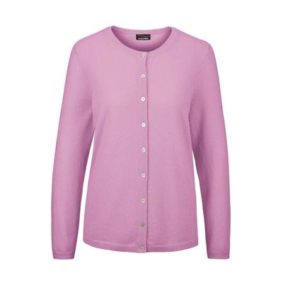 Strickjacke GOLDNER "Eleganter Herbstcardigan mit Rundhals", Damen, Gr. 46, lila (flieder), Obermaterial: 100% Kaschmir WS., eng normales Bündchen, Strickjacken Strickjacke, Ohne