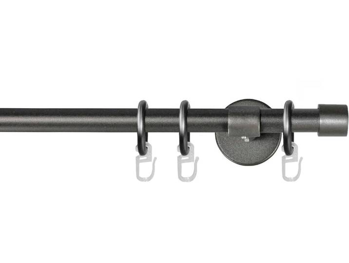 Gardinenstange GARESA RUSTIKA , grau (graphit), L:230cm Ø:16mm, Metall, Gardinenstangen, Gardinenstange, rustikale Vorhanggarnitur, verlängerbar, m. Ringe, Endkappe