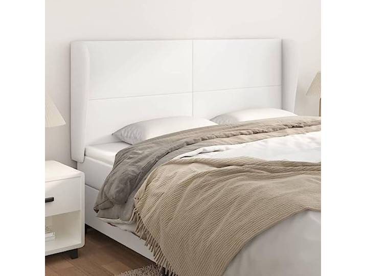 KTHLBRH Ohr-Kopfteil aus weißem Kunstleder, klassisch, elegantes Design, für Bettgestell 203 x 23 x 118/128 cm, langlebiges Material, strapazierfähig, schmutzabweisend, glatte Oberfläche