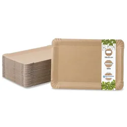 BIOZOYG 500 Stück Einwegteller 18 x 26 cm Pappteller, biologisch abbaubar, braun, rechteckig, recyclingfähig, robust Bioteller, Einweggeschirr