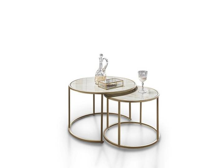 Concept GmbH Beistelltisch in Marmor hell, Matall Schwarz - 42x65cm (HxD)