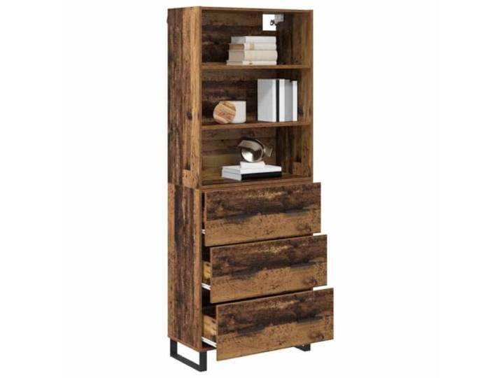 KTHLBRH Sideboard mit Schublade, 2 Stück, Altholz, 180 cm Mehrschichtholz, 3 Schubladen, funktionale Einlegeböden, einfache Montage, schwarze Metallfüße