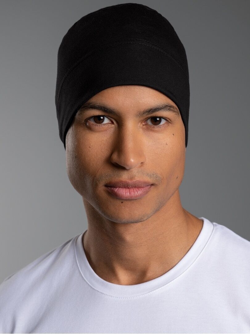 Strickmütze TRIGEMA "TRIGEMA Soft-Cap", Herren, Gr. 900, schwarz, Baumwollmischung, Mützen Strickmütze schwarz 900