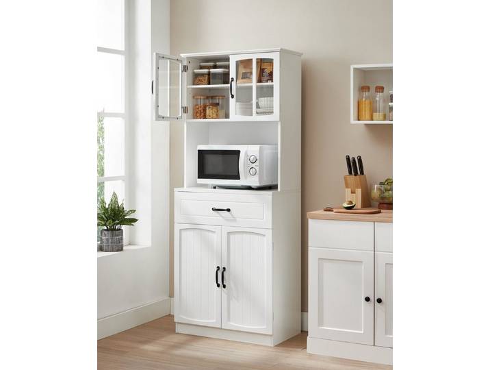 VASAGLE Buffet Küchenschrank Mehrzweckschrank mit verstellbaren Einlegeböden moderner Stil, Schublade, Vorratsschrank, Glastüren, Kabelloch