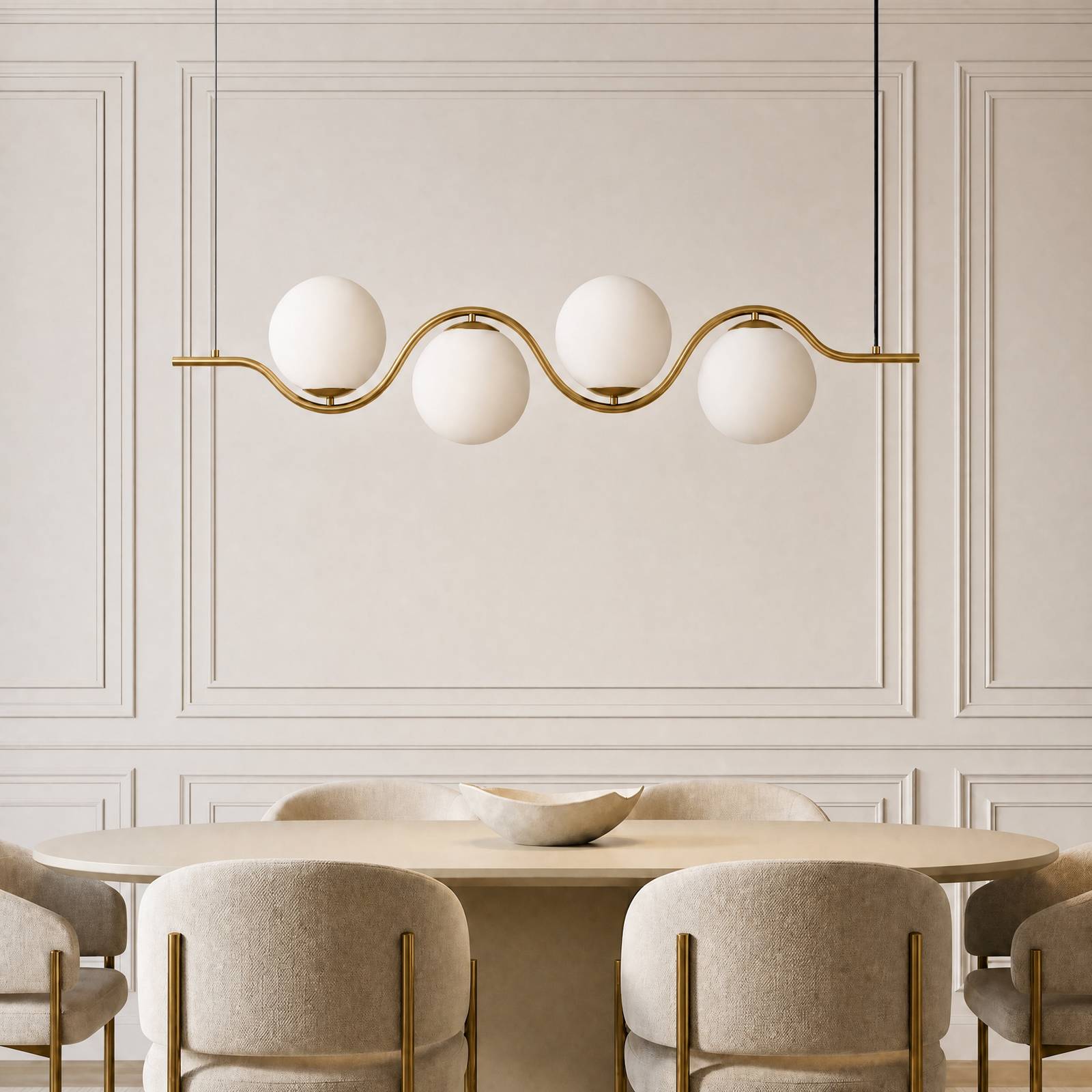 Hängelampe Isandro Lucande, dimmbar, weiß / opal, für Wohn- / Esszimmer, Glas, Design, Pendelleuchte