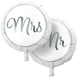 Romantische Mr & Mrs Luftballons, 2 Stück, silber/weiss, Ø 46 cm, Perfekte Hochzeitsdekoration für unvergessliche Momente für Brautpaar & Gäste