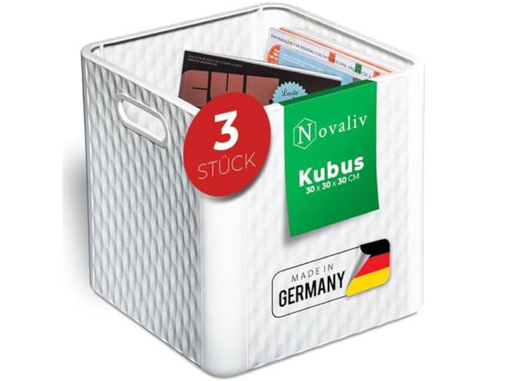 Novaliv Lot de 3 Boîtes de Rangement Blanches 30 x 30 x 30 cm - Pour Étagère Kallax - Idéales Comme Boîtes Pliantes