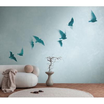 Fototapete LIVING WALLS "THE WALL III Himmel Tapete Motivtapete Vögel Vögel", blau, B:2,8m H:0,02m L:3,71m, Vlies, Tapeten, Vliestapete Tiere für Schlafzimmer Küche Wohnzimmer Himmel Design Flur
