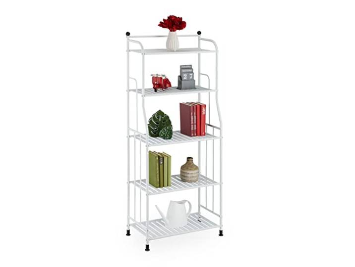 Relaxdays Étagère Verticale\, Acier\, HxLxP : 133x56x28 cm\, Rangement Cuisine et Salle de Bain\, 5 Niveaux\, métal\, Blanc