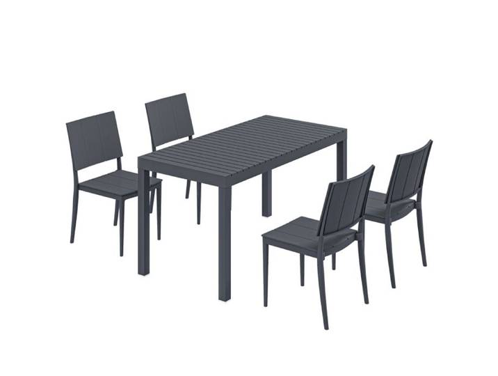WOVREO Ensemble table et chaises de jardin 5 pieces pour 4 personnes table rectangulaire gris fonce