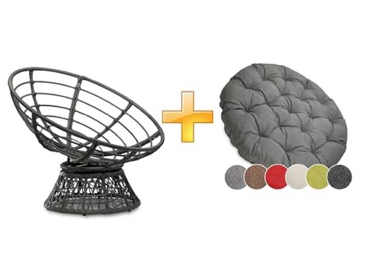 sunnypillow Papasansessel, Rattansessel Kissen Durchmesser 120cm, Grau gemütlicher Loungesessel drehbar für Wohnzimmer, Balkon Sessel Korbsessel Rattan Lesesessel, Outdoor/Indoor