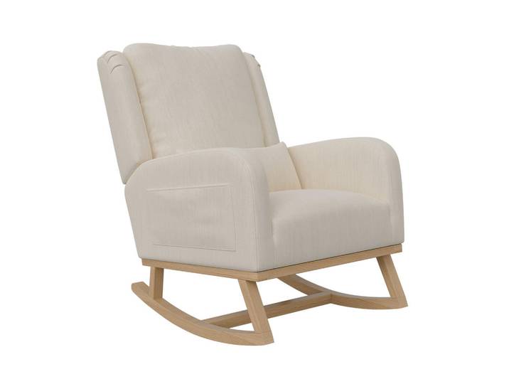 Shopentra Schaukelstuhl Beige Leinen Kissen Seitentaschen Stabilität, Beige, 93x96x52 cm, Wohnzimmer, Sessel, Schaukelstühle