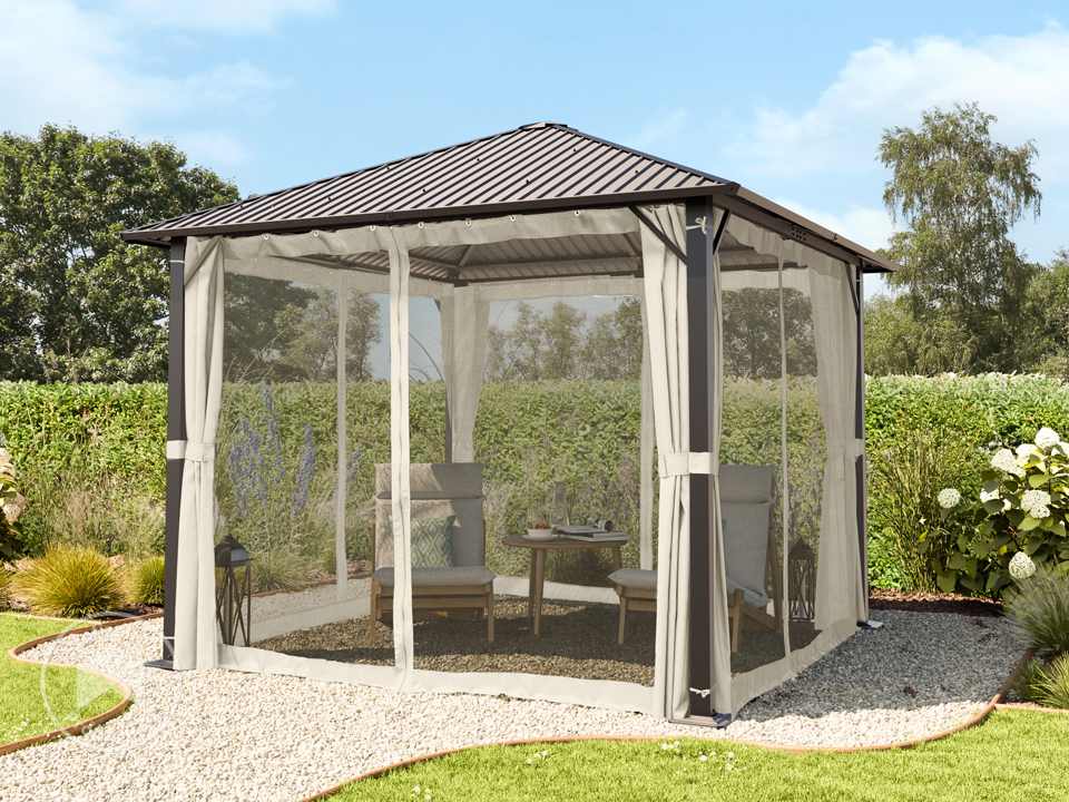 TOOLPORT 3x3 m Hardtop-Gartenpavillon, inkl. 4 Seitenteile, Cream - (300220)