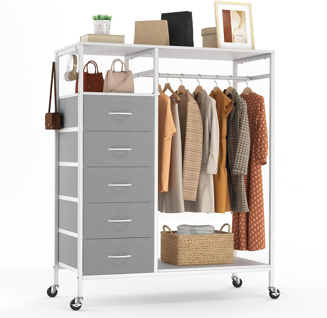 Rebrilliant 102 cm Rolling Portable Wardrobe Grey