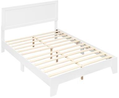Costway Full Size Modern Bed Frame with Headboard No Box Spring Needed-White