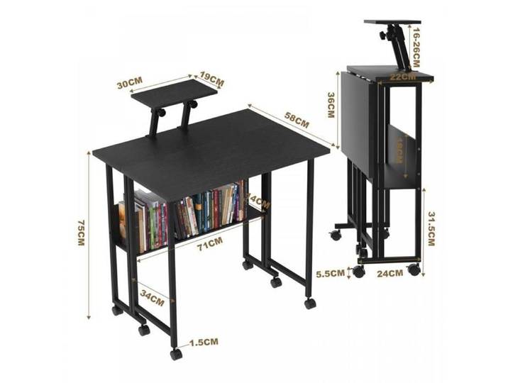 Bureau D'ordinateur Pliable Avec Panneau De Support-OHMG-Avec Niveau De Stockage-Noir