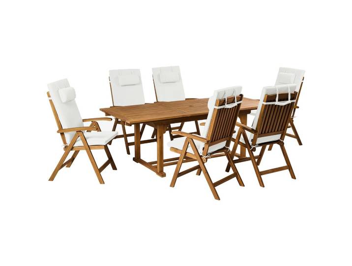 GARTENMÖBEL-SET 6-Sitzer Cremeweiß Akazienholz Java Premium