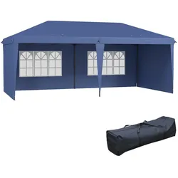 Outsunny Pop-Up Partyzelt 4 Seitenwände Tragetasche robust Garten Terrasse 3x6m/Blau