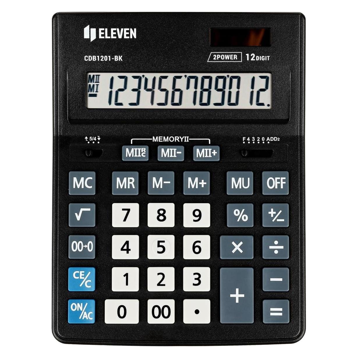 Eleven Taschenrechner Taschenrechner CDB1201-BK, schwarz, Desktop, 12 Ziffern (Batteriebetrieb, Solarenergie) (CDB1201-BK)