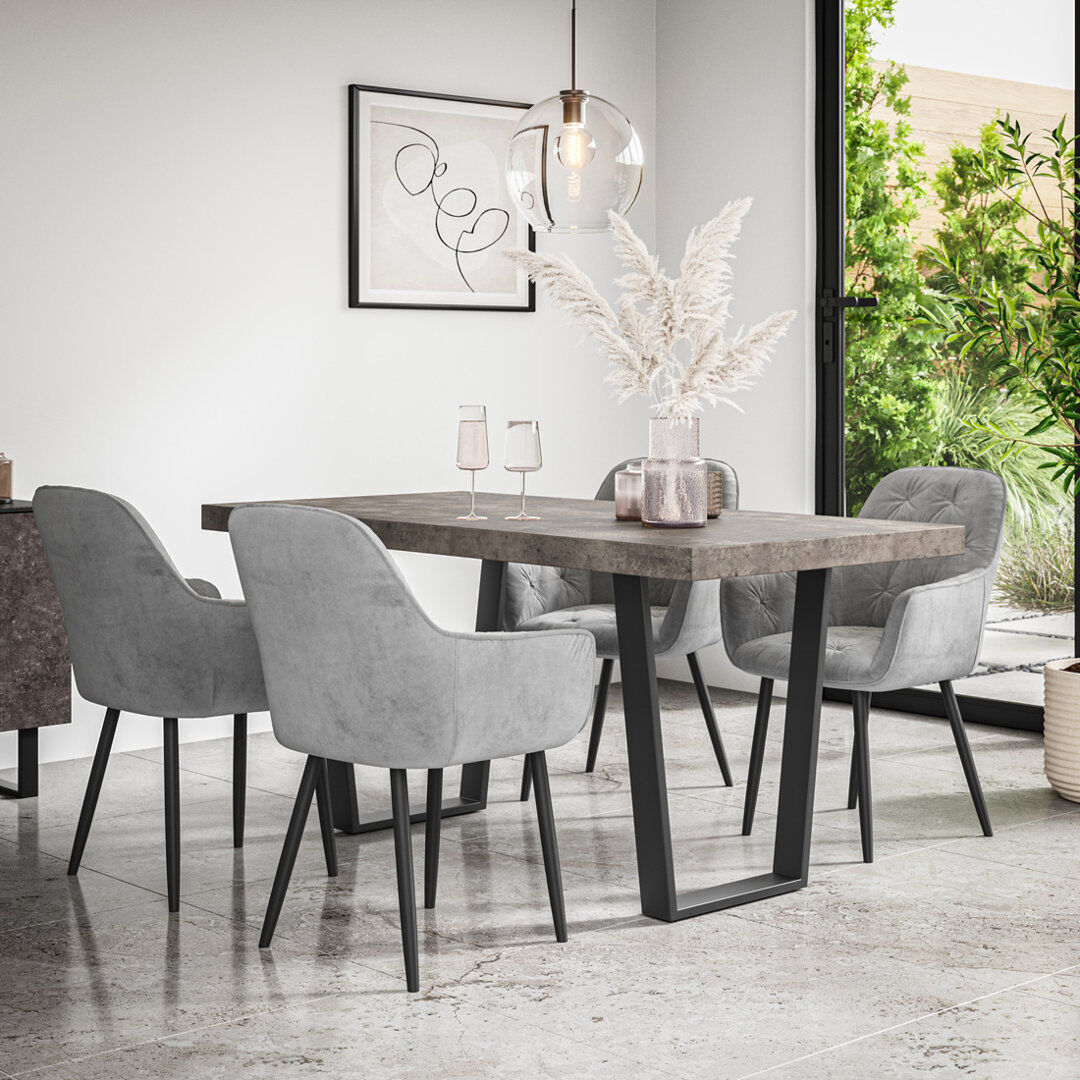 Fairmont Park Ahlina Modern Dining Table With 4 Anika velvet Chairs Set Grey/Black/Grey 4