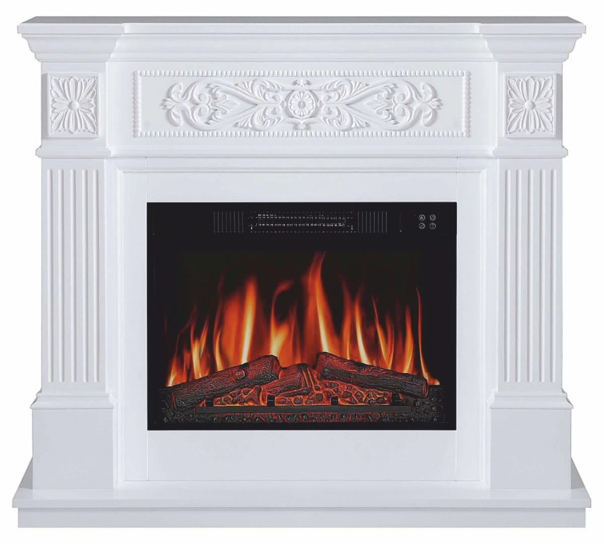 Casa Padrino Barock LED Elektrokamin Weiß 106,6 x 37 x H. 92,5 cm - Barock Möbel