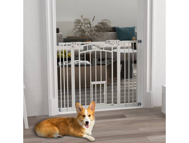 PawHut Barrière Escalier Chien Fermeture Auto 100x4x76cm Blanc
